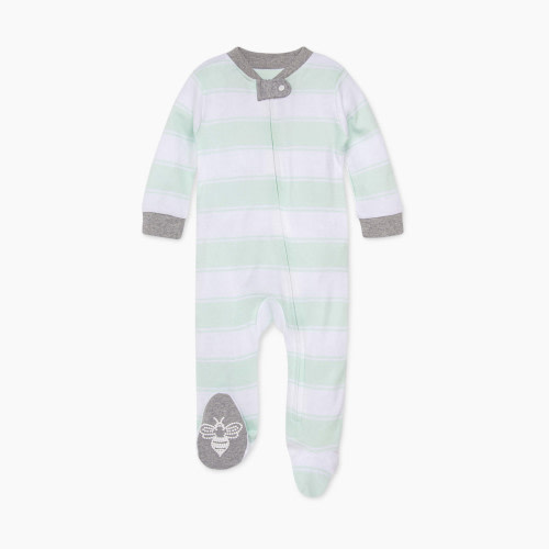Burt's Bees Baby Organic Sleep & Play Footie Pajamas - Seaglass Rugby Peace Stripe, 0-3 Months