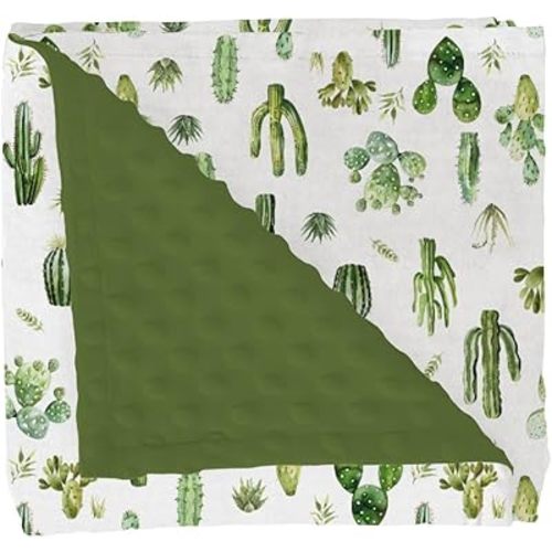 Watercolor Green Cactus Baby Blankets for Girl Boy with Dotted Backing Double Layer Boho Cactus Leaves Soft Swaddle Receiving Blanket Wild Desert Plants Newborn Toddler Nursery Bed Throw 30x40