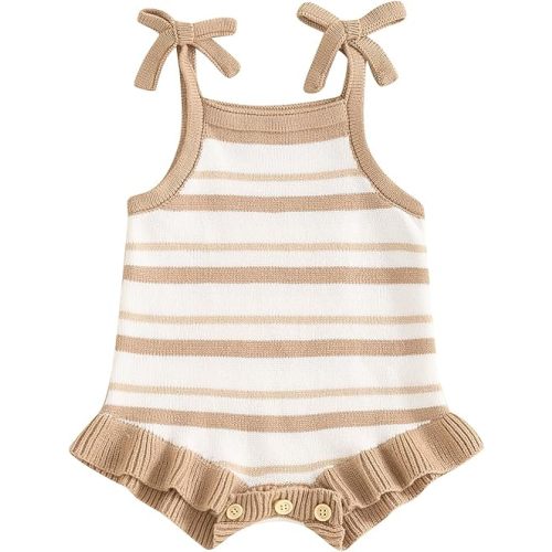 Newborn Baby Girl Knit Overall Sleeveless Strap Halter Sweater Romper One Piece Bodysuit Jumpsuit Summer Clothes