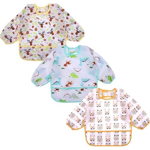 Accmor Long Sleeve Baby Bibs, Waterproof Sleeved Bib, Toddler Soft Bib for 6-36 Months