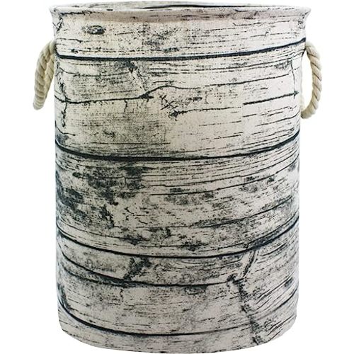Mziart Unique Tree Stump Large Laundry Basket Bag with Rope Handles, Collapsible Wood Grain Waterproof Laundry Hamper Stylish Storage Basket Bin Organizer for Toys Clothes Kids Bedroom Nursery
