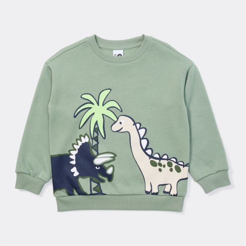 K-D Kids Long Sleeve Dinosaur Print Crew Sweater - Khaki - Size 4
