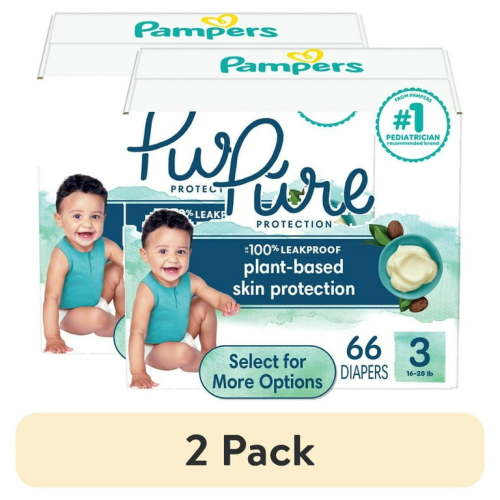 (2 pack) Pampers Pure Baby Diapers Size 3, 66 Count (Select for More Options)