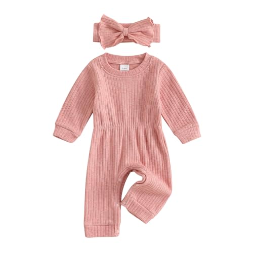 Karwuiio Newborn Baby Girl Coming Home Outfit Long Sleeve One Piece Romper Jumpsuit Infant Fall Clothes Sets
