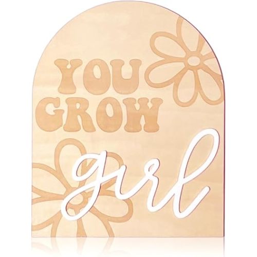 You Grow Girl Wooden Sign, Kid Bedroom Nursery Decor, Bohemian Arch Wooden Sign, Daisy Flower Nursery Sign, Girl Room Decor, Baby Announcement Plaques for Photo Props