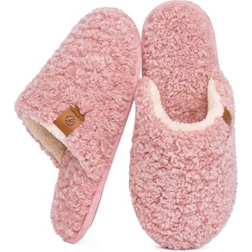 EverFoams Women's Fuzzy Slip-on Slippers Warm Cozy Soft Lightweight Memory Foam Indoor House Shoes