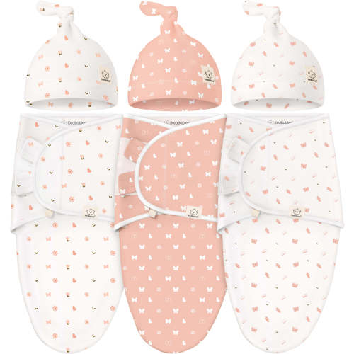 3-Pack Soothe Swaddle Wraps with Knot Hats (Butterflies)