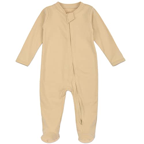 Aablexema Organic Cotton Baby Footie Pajamas with Mittens Newborn Soft Zip Sleeper