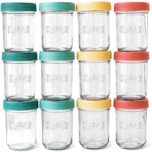 Mason Bottle 8oz Breast Milk Storage Glass (12-Pack) - Reusable Glass Baby Food Jars with Lids - Airtight, Stackable, Freezable Glass Baby Food Containers, Milk Container for Baby Formula - 8oz Jar Set (12 Pack)