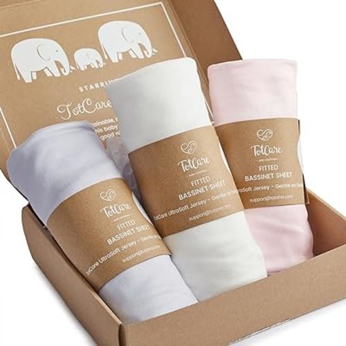 Bedside Sleeper Bassinet Sheets 35x20 for MiClassic, Milliard Bassinet and Large Bedside Sleepers - Buttery Soft, Premium Stretchy Jersey Knit Sheets - Pale Pink + Lavendar + Cloud, 3 Pack