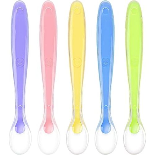 Vicloon Silicone Spoons - 5 Pcs Soft Training Feeding Spoons for First Stage Baby and Infant, Baby Led Weaning, Gum-Friendly, BPA Free, Dishwasher Safe