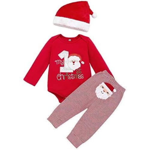 Willow Dance Baby Boys Girls My 1st Christmas Santa Claus Rompers Bodysuit Pants with Hat Outfits