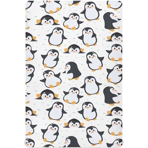 Cute Penguin Crib Sheets Funny Custom Cartoon Penguins Design Mattress Cover Antarctica Wildlife Unisex Toddler Baby Bed Sheets Fitted Standard Crib Sheets for Boys Girl 28x52 Inch