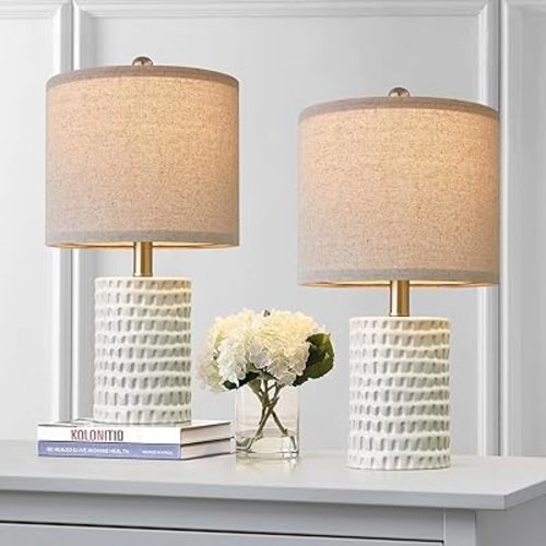 PORTRES 18.25" Modern Accent Ceramic Table Lamp Set of 2 for Bedroom White Desk Decor Bedside Lamps for Living Room Study Room Office Dorm Farmhouse Nightstand Lamp End Table Lamps