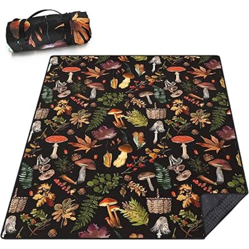 Picnic Blankets Waterproof Sandproof Picnic Beach Blanket Foldable Portable Travel Large Vintage Mushroom Camping Blanket for Outdoor Beaches,Parks,Hiking-Mushroom 80" X 60"