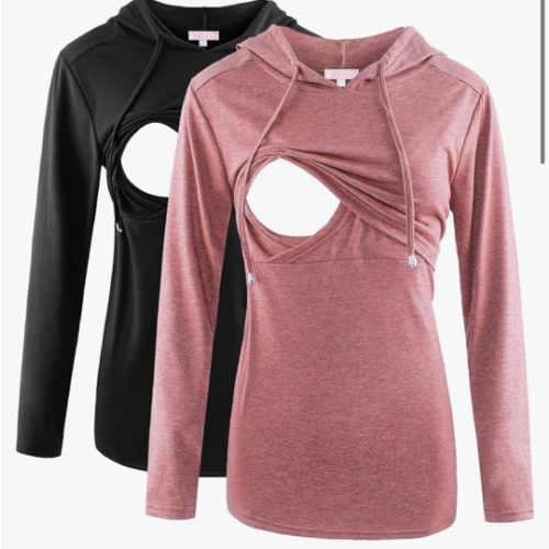 Bhome Nursing Shirt Long Sleeves Hoodie Breastfeeding Top Sweatshirt
