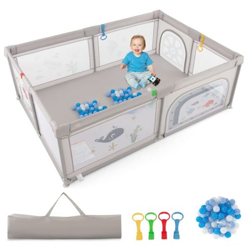 Baby Playpen Kids Indoor & Outdoor Activity Center w/ Animal Cartoon Pattern, Color: Whale pattern