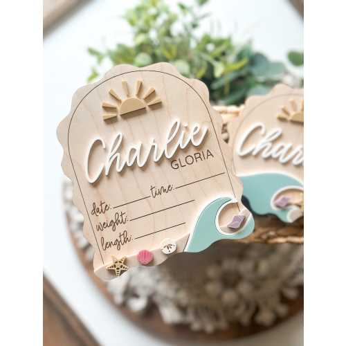 Ocean Waves, Sea Shells, Girly, Birth Stats Board, Announcement, Fresh 48, Name Sign, Nautical, Sunshine, Hospital, Baby Girl