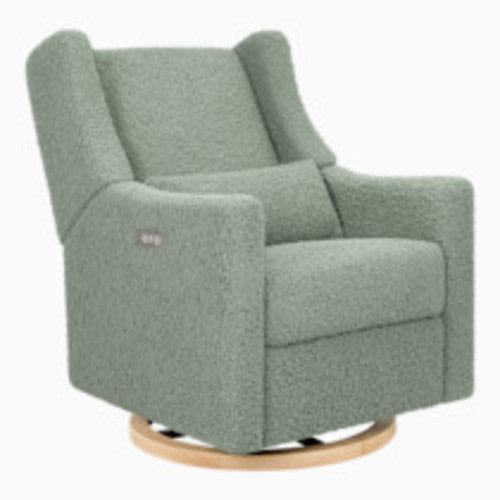 babyletto Kiwi Electronic Recliner and Swivel Glider - Sage Teddy Loop With Light Wood Base