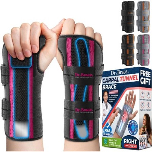 DR. BRACE Adjustable Wrist Brace Night Support for Carpal Tunnel, Double Splint & Therapeutic Cushion, Hand Brace For Pain Relief, Injuries, Sprains