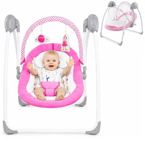 Hlieoar Portable Foldable Electric Baby Swing, 5 Speed Music Timer Infant Swing Chair 0-9 Months, Pink for Newborn Girls