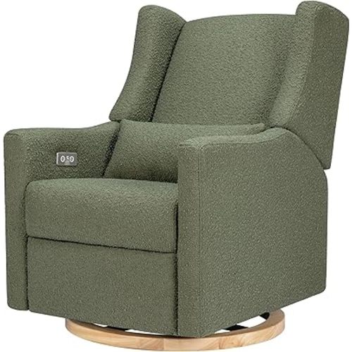 Babyletto Kiwi Electric Power Glider Recliner Nursery Chair w/USB Ports, Water & Stain Resistant Glider Rocking Chair for Nursery, GREENGUARD Gold Certified, 270° Swivel Rocker Recliner, Olive Boucle