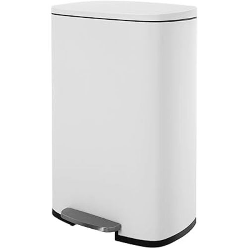 13 Gallon(50L) Trash Can, Fingerprint Proof Stainless Steel Kitchen Garbage Can with Removable Inner Bucket and Hinged Lids, Pedal Rubbish Bin for Home Office