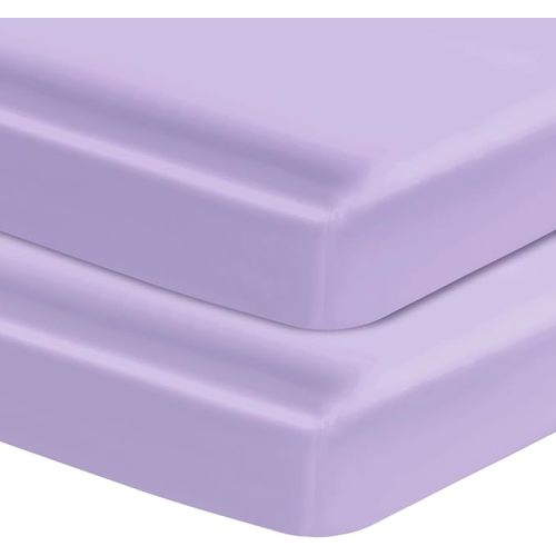 Entisn Satin Crib Sheets 2 Pack, 28 x 52 x 8 Inch Soft Fitted Crib Mattress Sheets for Baby Girls, Light Purple Nursery Bedding Protect for Skin and Hair