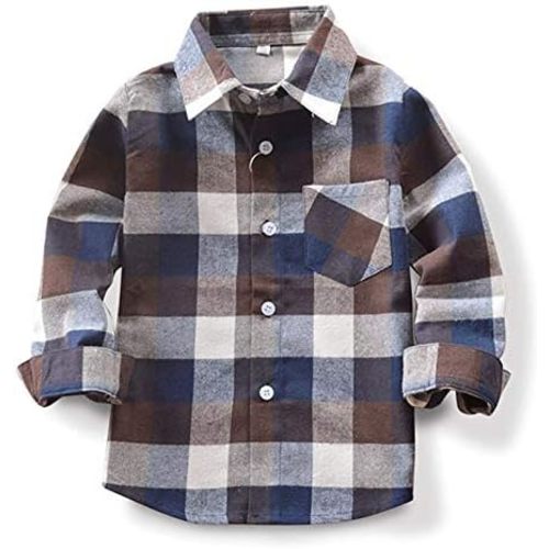 Kids Little Boys Girls Baby Red Plaid Flannel Long Sleeve Button Down Flannel Shirt Plaid Tops Girl Boy Clothes