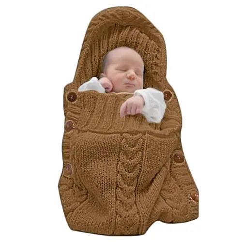 XMWEALTHY Newborn Baby Wrap Swaddle Blanket Knit Sleeping Bag Receiving Blankets Stroller Wrap for Baby (Coffee) (0-6 Month)