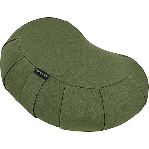 Retrospec Sedona Zafu Meditation Cushion with Buckwheat Hull Fill - Adjustable Yoga & Pilates Equipment Support - 17in Crescent Cotton Cover
