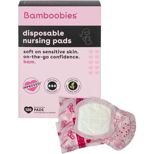 Bamboobies Nursing Pads Disposable Breast Pads for Breastfeeding & Sensitive Skin, Super-Absorbent Milk Proof Pads, Perfect Baby Shower Gifts, Various, 120 Count