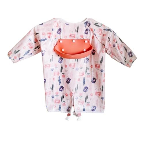 Bibvy Mess Proof Baby Bibs, Long Sleeve Toddler Feeding Bib and Silicone Catcher, Chair Attaching, Waterproof, 6-36 Months