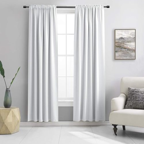 DONREN Greyish White Window Curtain Panels - 42 Width x 84 Length 2 Panels Thermal Insulated Rod Pocket Room Darkening Curtains for Bedroom - 42" x 84"