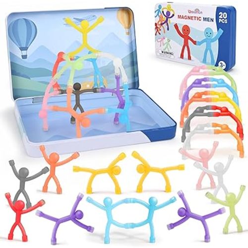 20Pcs Magnetic Travel Toys, Magnets Men for Kids with Metal Box, Airplane Car Travel Fidget Toys Portable Road Trip Activities Essential, Classroom Toys for Kids Birthday Stocking Stuffers Gifts