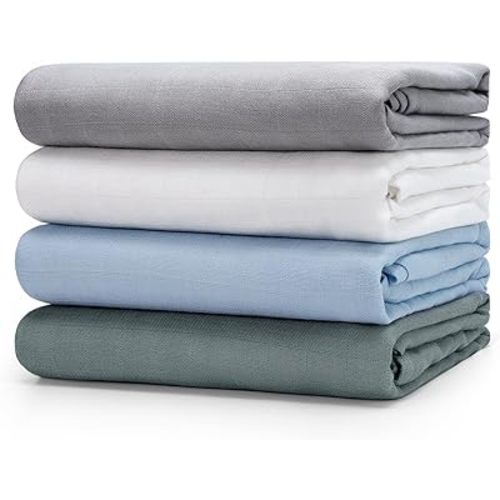Muslin Swaddle Blankets, Large Receiving Blankets 47 x 47 inches, Swaddles for Baby Boys and Girls, Soft & Breathable Swaddle Wrap for Newborn, 4 Pack (Blue Series)