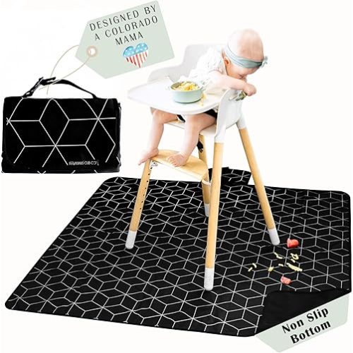 Baby Splat Mat for Under High Chair I 51x51 I Non-Slip Waterproof & Washable Mat I Portable Play Mat for Travel I High Chair Food Catcher I Baby Feeding Essentials