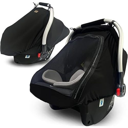 Car-Seat Canopies-Covers for Babies - Durable Baby Car Seat Cover for Boy Girl,Privacy and Sun Shield Protetion with Bug Net Dustproof for Infants Car Seat Spring Summer