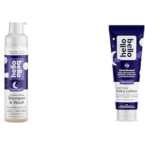 Hello Bello Nighttime Shampoo & Body Wash 10 FL Oz and Premium Baby Lotion 8.5 FL Oz Bundle - Sleep Sweet Scent