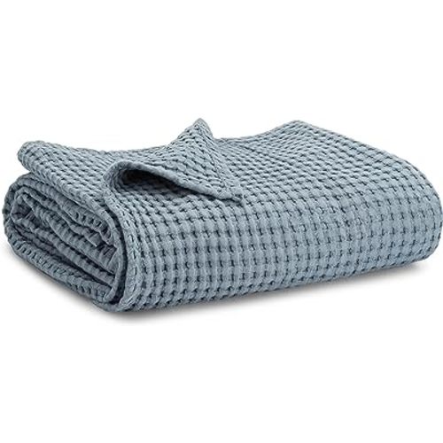 Comfy Cubs Waffle Weave Baby Blanket - 40” x 40” Cotton Blanket with Textured Design - Lightweight Swaddle for Bed, Crib, Stroller, or Couch - Soft Cover for Toddlers, Boys & Girls - Pacific Blue