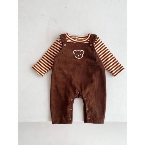 MyKids-USA Infant Baby Bear Head Corduroy Combo Overalls In Sets Brown 73 (3-6 month)M)