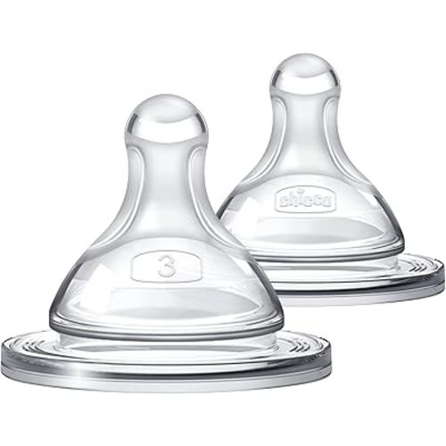 Chicco Duo 100% Silicone Intui-Latch Baby Bottle Nipple with Anti-Colic Valve | Skin-Like Texture and Breast-Like Flow | Stage 3, Fast Flow | 2pk | 6+ Months