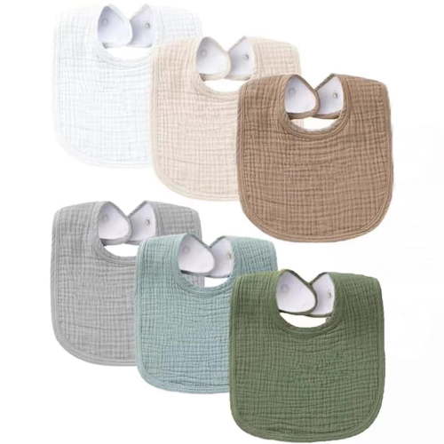 6 Pack Baby Snap Muslin Bibs,Cotton Baby Bibs,Adjustable Absorbent Breathable Bibs,Bandana Burp Bib Set,Soft Drooling Teething Cloth Bibs for Kids