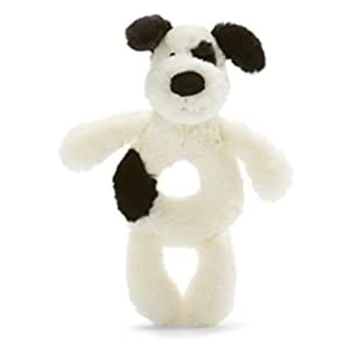 Jellycat Bashful Black and Cream Puppy Soft Plush Baby Toy Ring Rattle : Toys & Games
