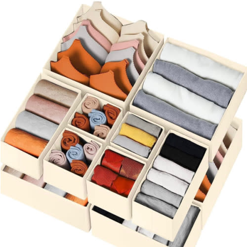 Criusia Drawer Organizer Clothes 12 Pack, Dresser Organizer for Nursery Bedroom Closet Organization and Storage - Baby Clothes Organizer Bins - Drawer Divider for Sock Underwear Bra Ties (Beige)