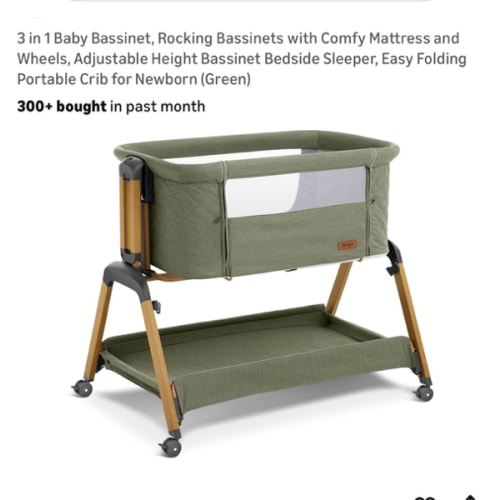 3 in 1 Baby Bassinet, Rocking Bassinets with Comfy Mattress and Wheels, Adjustable Height Bassinet Bedside Sleeper, Easy Folding Portable Crib for Newborn (Green)