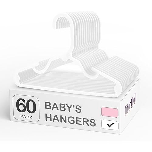 SMARTOR 60 Pack Baby Hangers - 11.7 Inch Plastic Baby Hangers for Closet - Child Hangers for Clothes & Infant Hangers for Closet - Closet Hangers for Daily Use - White