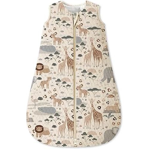 Baby Sleep Sack 6-12 Months 1.5 Tog Baby Wearable Blanket 100% Cotton Fabric Warm Sleeping sack with 2-Way Zipper Quilted for Infant Newborn Tog Apricot Elephant