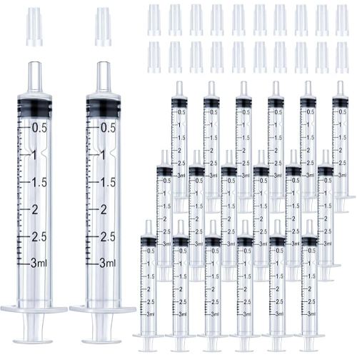 20 Pack 3mL Syringe with Tip Cap for Liquid, 3cc Plastic Syringes with Cover, Non-Sterile, No Needle