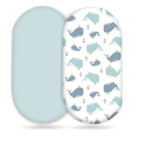 Stretchy Ultra Soft Fitted Bassinet Sheet Set 2 Pack, Universal Fit for Bassinets Baby Cradle Moses Basket Oval Rectangle Pad/Mattress, Lovely Whale Bassinet Sheets